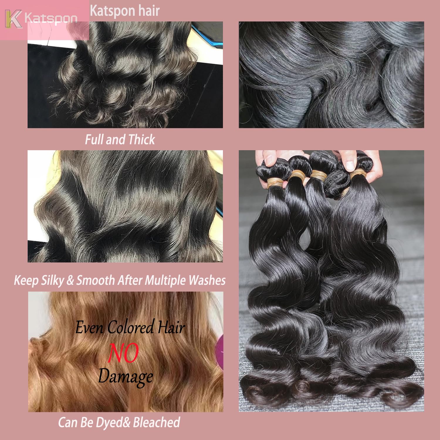 Katspon 12A Human Hair Bundles 20 22 24 26 Inch Body Wave 100% Unprocessed Brazilian Virgin Hair 4 Bundles Human Hair Extensions Quick Weave Natural Black