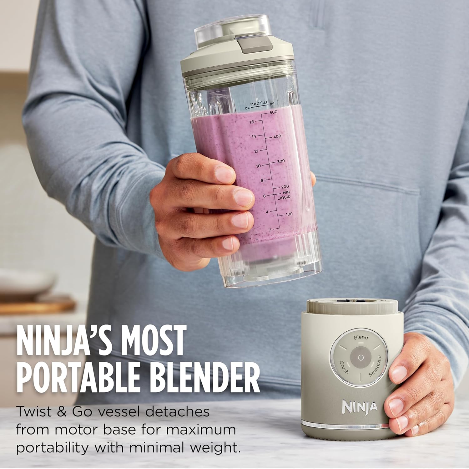 Ninja Blast Max, Portable Blender + Twist & Go, Personal Smoothie, Blend, Ice Crush, 3 Programs, Cordless, 22 oz removable Vessel, Dishwasher Safe, Leakproof, Pink, BC251PK