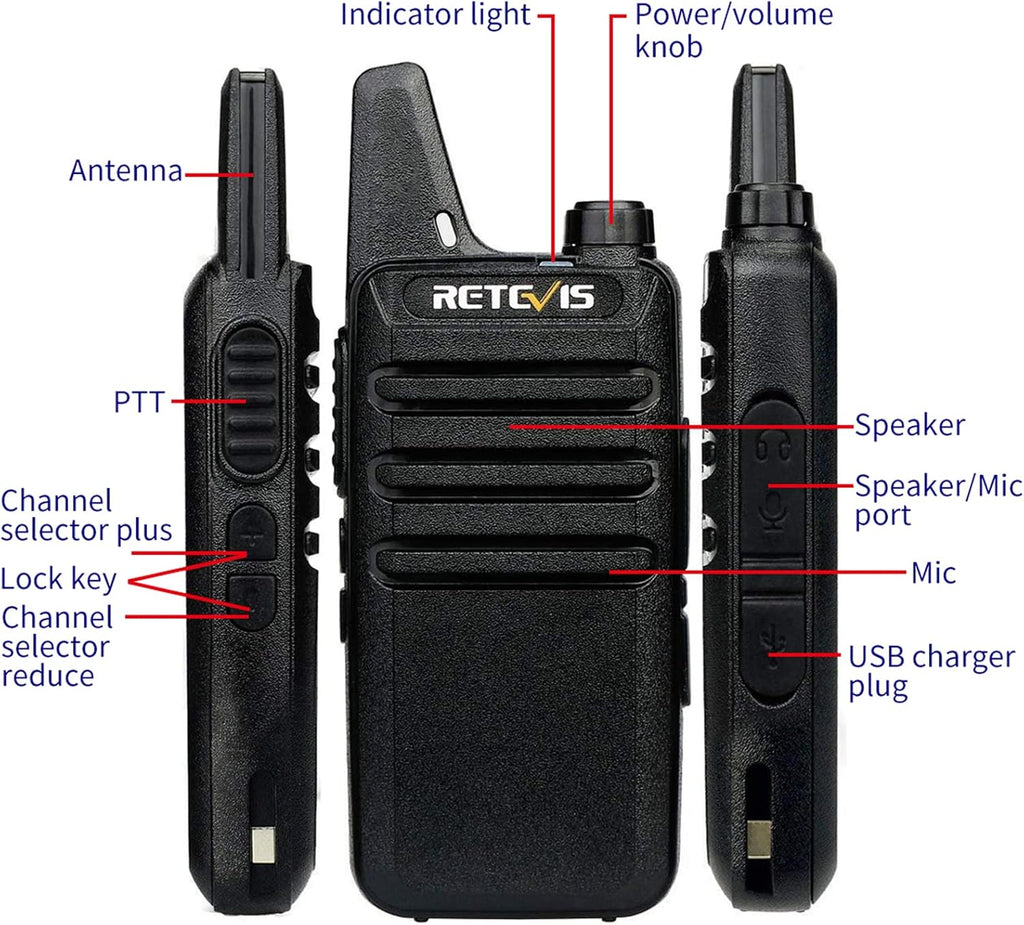 Retevis RT22 2 Way Radios Walkie Talkies,Rechargeable Long Range Two Way Radio, USB VOX Small Emergency 2 Pin Earpiece Headset,for School Retail Church Restaurant (Packed in Pairs with 5 Boxes)
