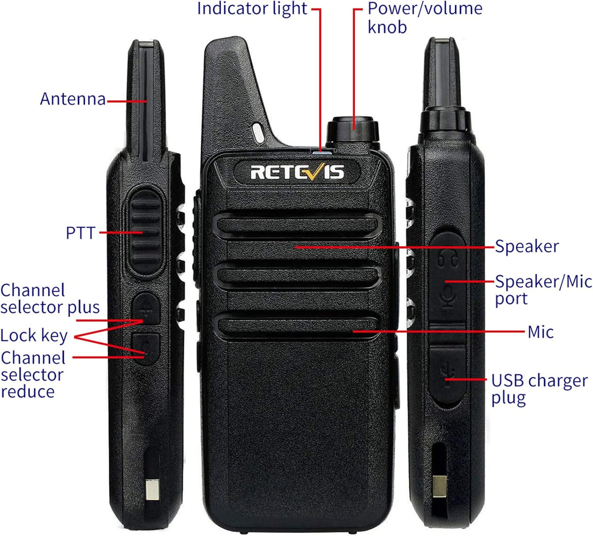 Retevis RT22 2 Way Radios Walkie Talkies,Rechargeable Long Range Two Way Radio, USB VOX Small Emergency 2 Pin Earpiece Headset,for School Retail Church Restaurant (Packed in Pairs with 5 Boxes)