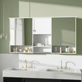 Merax Medicine Cabinet for Bathroom, Wall Mount Bathroom Cabinet with Mirror, Open Shelf, and Towel Bar, 55" W x 28.7" H Over The Toilet Mirrored Bath Wall Cabinet