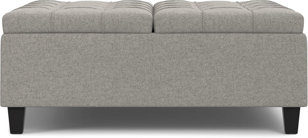 SIMPLIHOME Harrison Large Coffee Table Storage Ottoman - 40 inch Wide Upholstered Linen Look Fabric Square Lift-Top Ottoman in Cloud Grey, Transitional Bench for Living Room with Sturdy Base