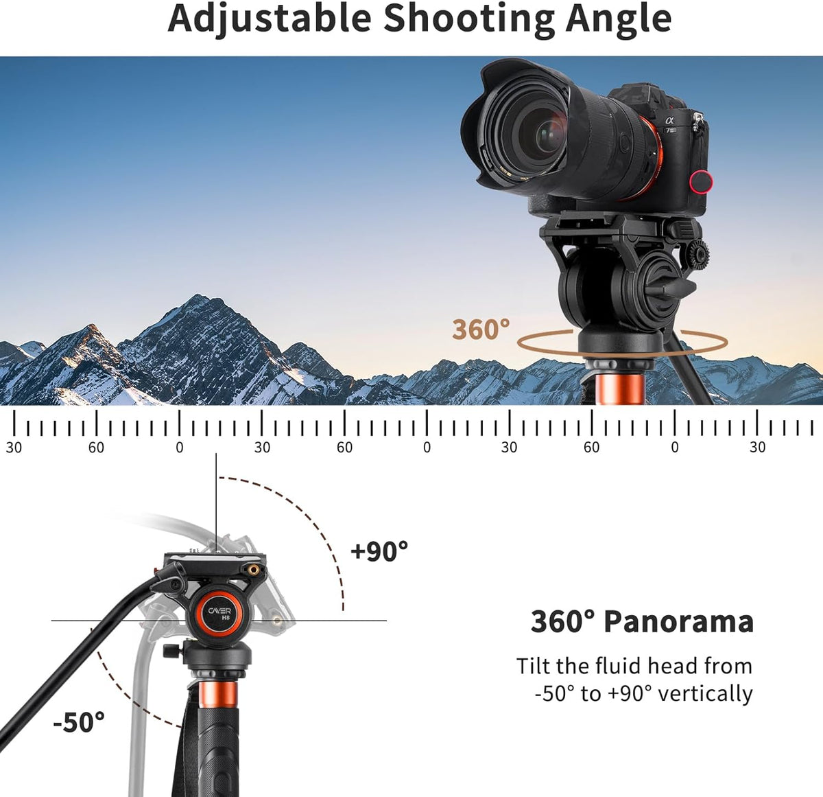 Cayer FP34 Monopod with Feet, 71 inch Aluminum Telescopic Camera Monopod with Fluid Head and 3-Leg Tripod Base for DSLR Video Cameras Camcorders, Supporting up to 13.2 lbs