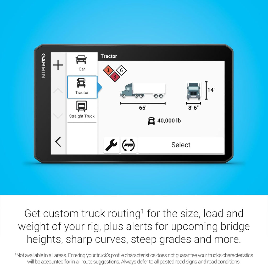 Garmin dezl OTR720, Large 7' GPS Navigator, Custom Truck Routing, Satellite Imagery, Wind Speed, Community-Shared Loading Docks & Parking Availability