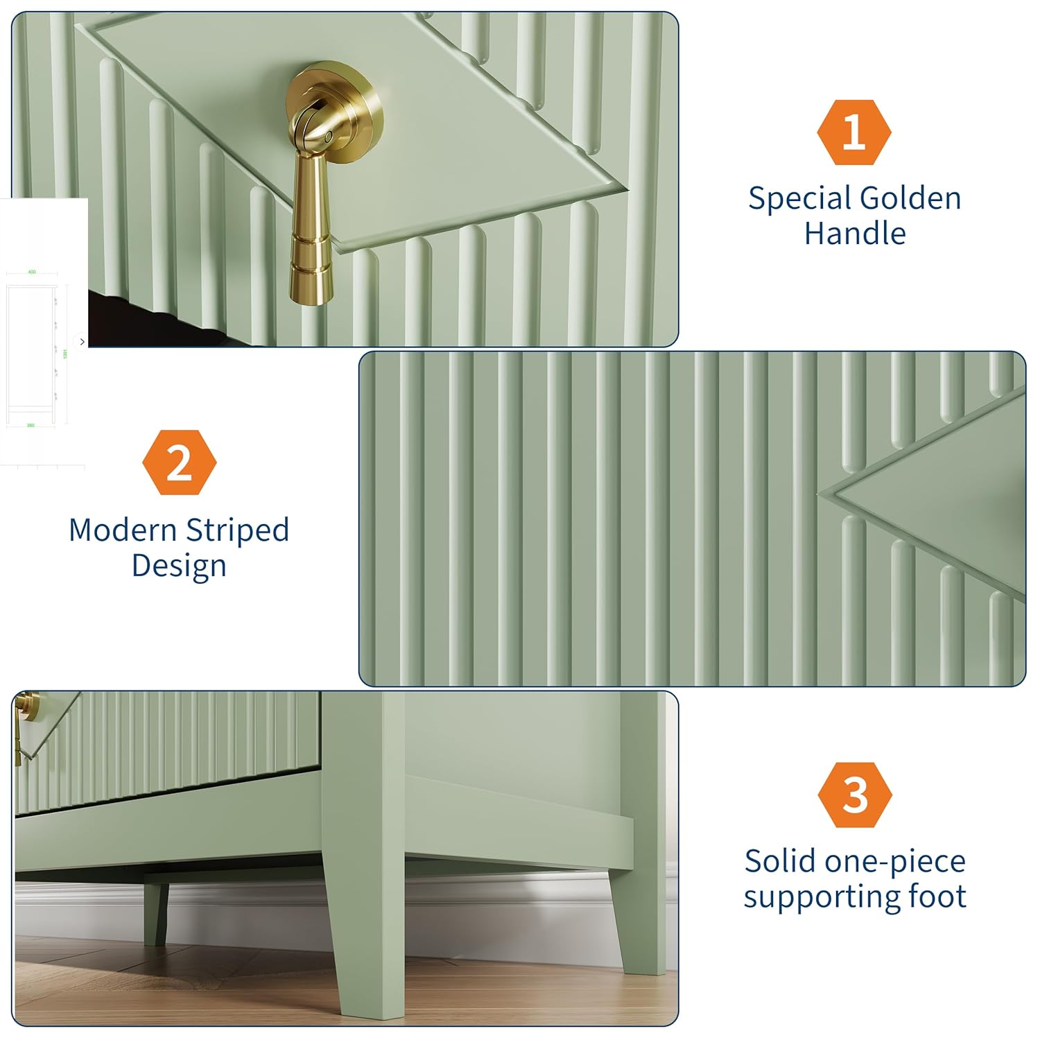 GarveeHome Fluted Dresser for Bedroom, 42.9" Tall 5-Drawer Wood Dresser, Modern Chest of Drawers, Storage Organizer Cabinet for Living Room, Hallway, Entryway, Green
