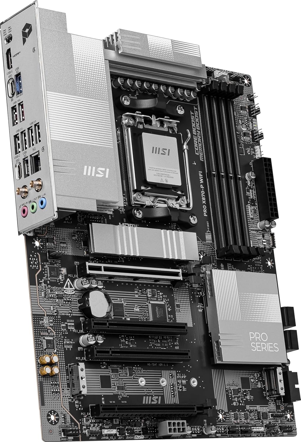 MSI PRO X870-P WiFi V1 ProSeries Motherboard (AMD Ryzen 9000/8000/7000 Series Processors, AM5, DDR5, PCIe 5.0, M.2 Gen5, SATA 6Gb/s, USB 40Gbps, HDMI/DP, Wi-Fi 7, Bluetooth 5.4, 5Gbps LAN, ATX)