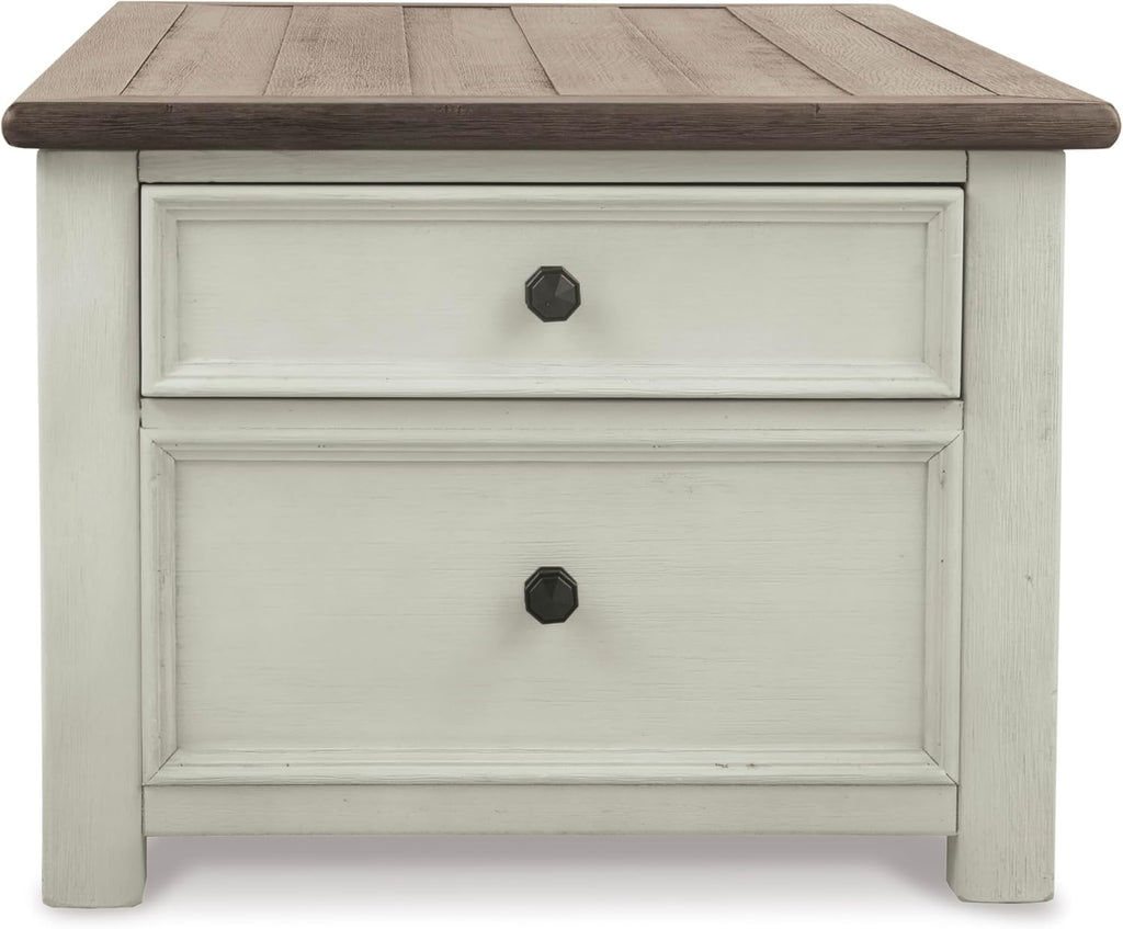 Signature Design by Ashley Bolanburg Lift-Top Coffee Table with Storage Two-Tone Rustic Farmhouse Cocktail Table – Brown/White