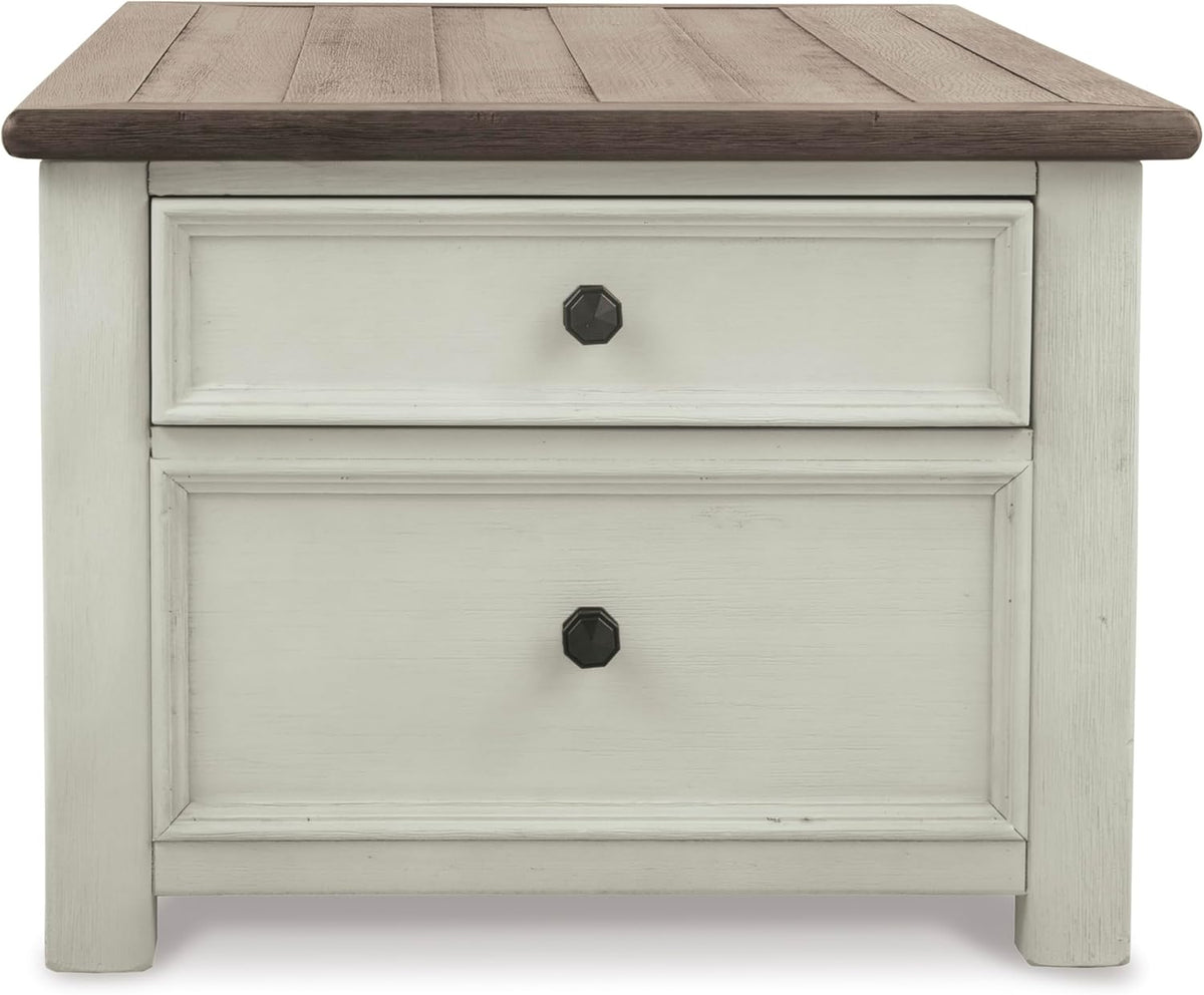 Signature Design by Ashley Bolanburg Lift-Top Coffee Table with Storage Two-Tone Rustic Farmhouse Cocktail Table – Brown/White