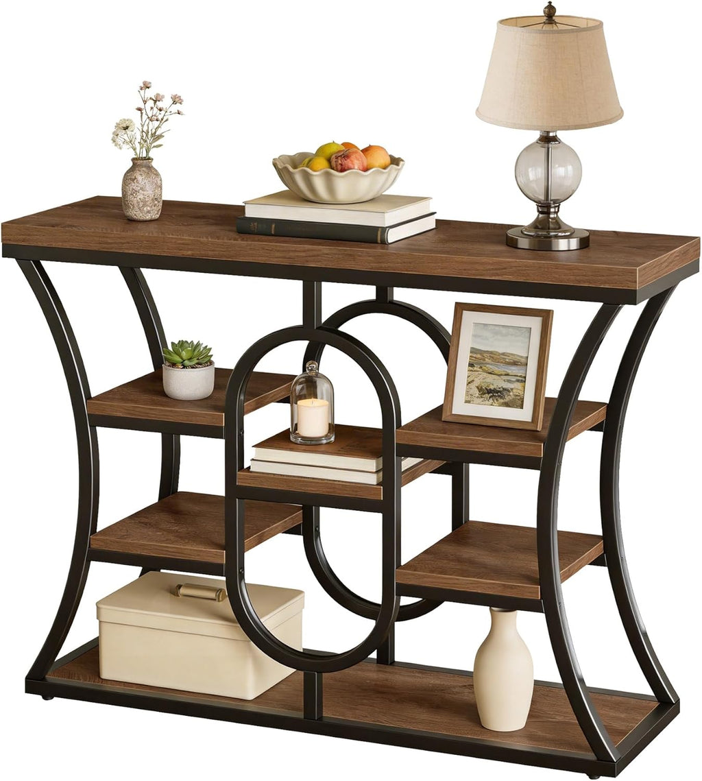 Tribesigns 41.3-Inch Console Table, Industrial Entryway Table with Storage Shelves, Small Narrow Sofa Table for Living Room, Behind Couch, Hallway & Foyer (Rustic Brown)