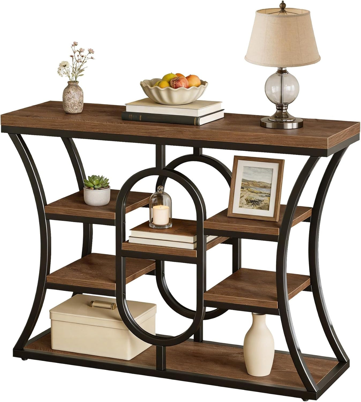 Tribesigns 41.3-Inch Console Table, Industrial Entryway Table with Storage Shelves, Small Narrow Sofa Table for Living Room, Behind Couch, Hallway & Foyer (Rustic Brown)