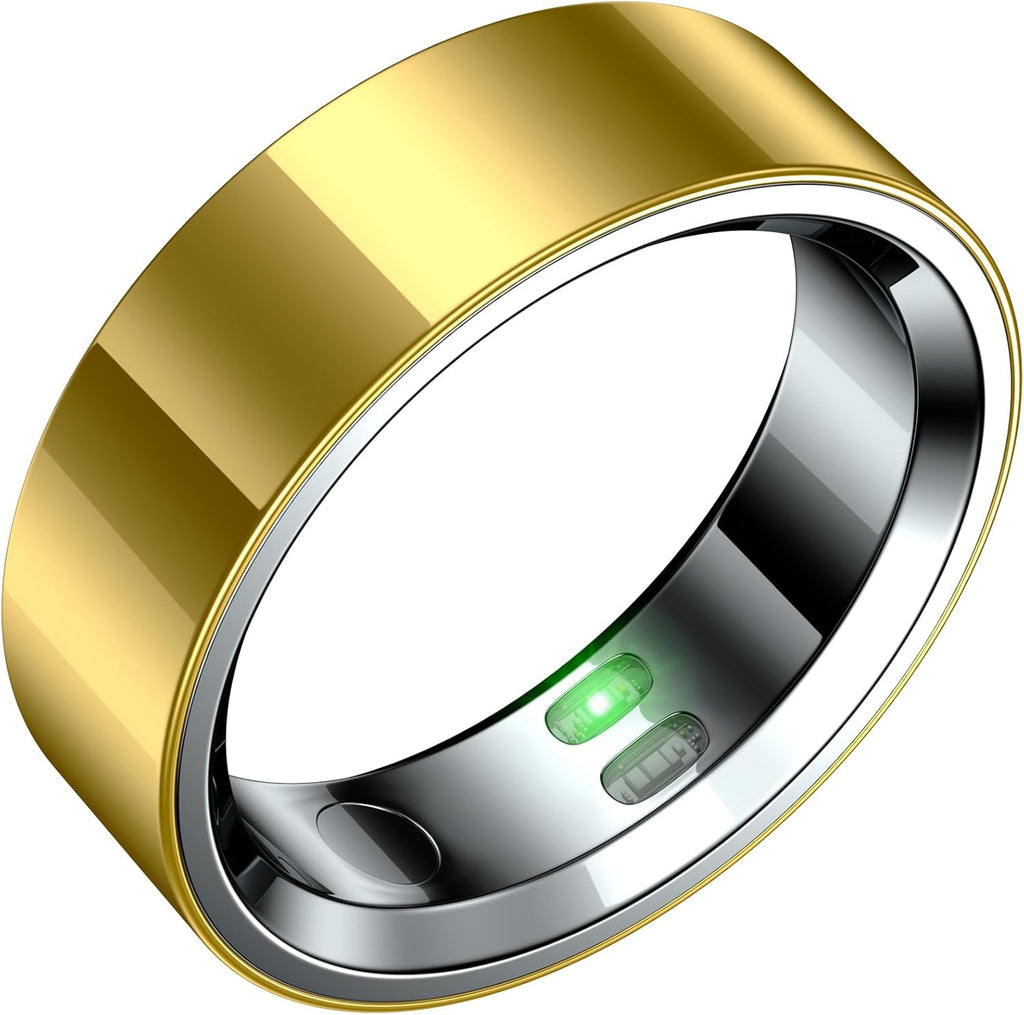 RQZ Smart Ring for Women Men, Fitness Tracker with Heart Rate Tracking, Sleep Tracking, Step Counter, Vibration Alert, 5ATM Waterproof, iOS Android Compatible, Gold Size 9