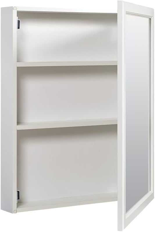 Zenna Home Medicine Cabinet, 20 in OAW, 4 in OAD, 25 in OAH, Wood, White, 2-Shelf