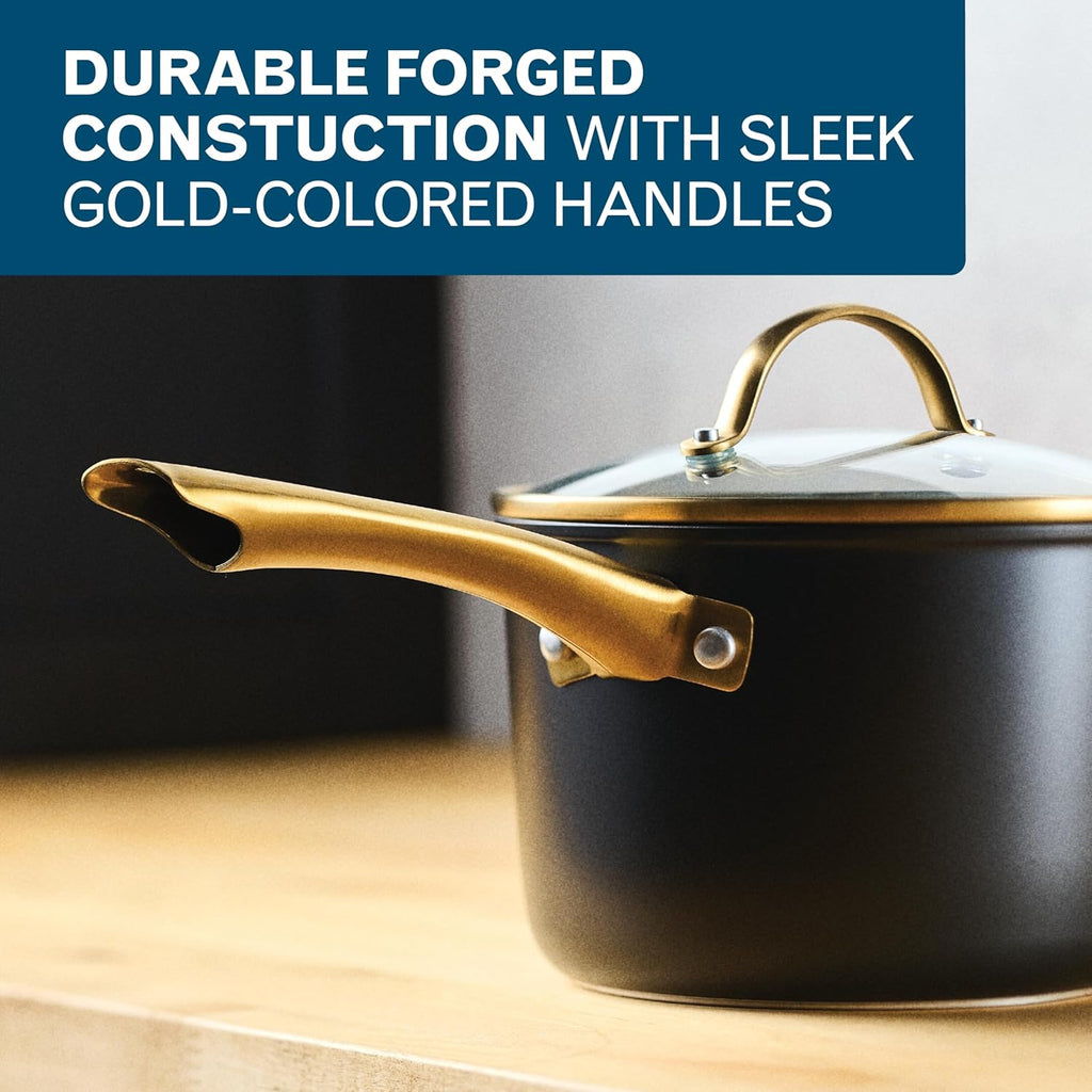 Farberware Forged Induction Ceramic Nonstick Cookware Set, 12-Piece, Black Pots & Pans