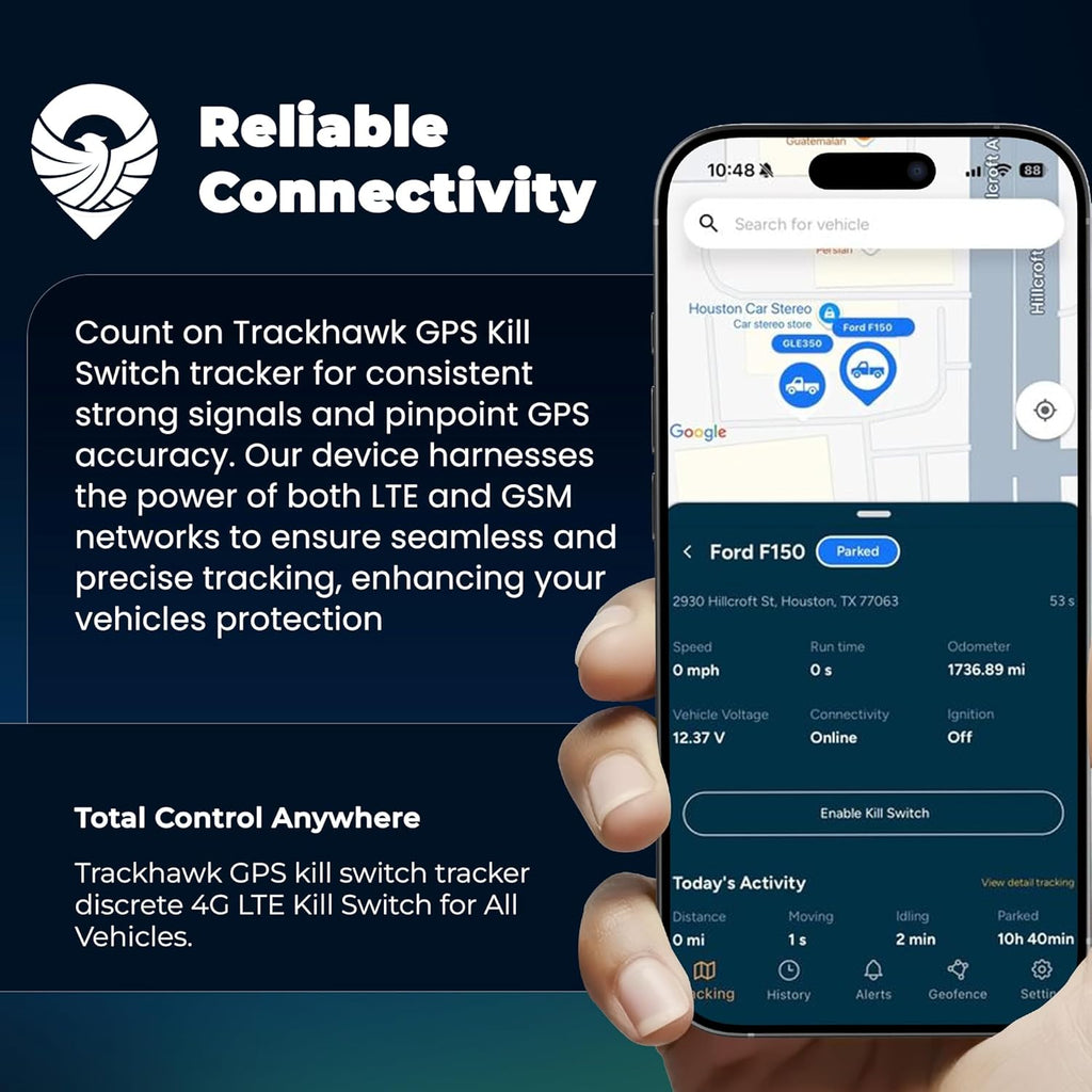 Trackhawk VL03 GPS Tracker with Kill Switch - 4G LTE Vehicle Tracking for Cars, Trucks & Trailers with Driver Monitoring, Anti-Theft Protection & Real-Time Location Tracking – Subscription Required