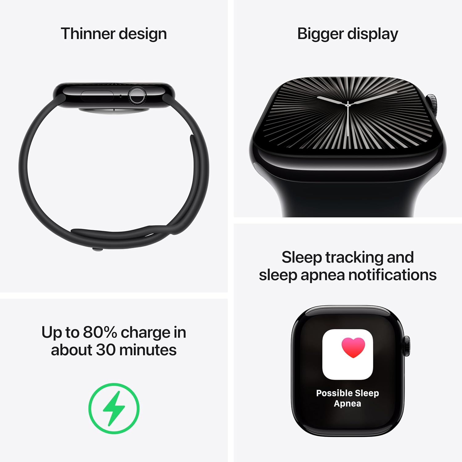 Apple Watch Series 10 GPS 46mm case Smartwatch with Jet Black Aluminum Case with Black Sport Band - M/L. Fitness Tracker, ECG App, Always-On Retina Display, Water Resistant