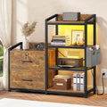SEDETA 35.4” File Cabinet, Filing Cabinet fits Letter/A4 Size, 2 Drawe File Cabinets for Home Office with Power Strip, LED Lights, Lock, Open Shelf, Rustic Brown