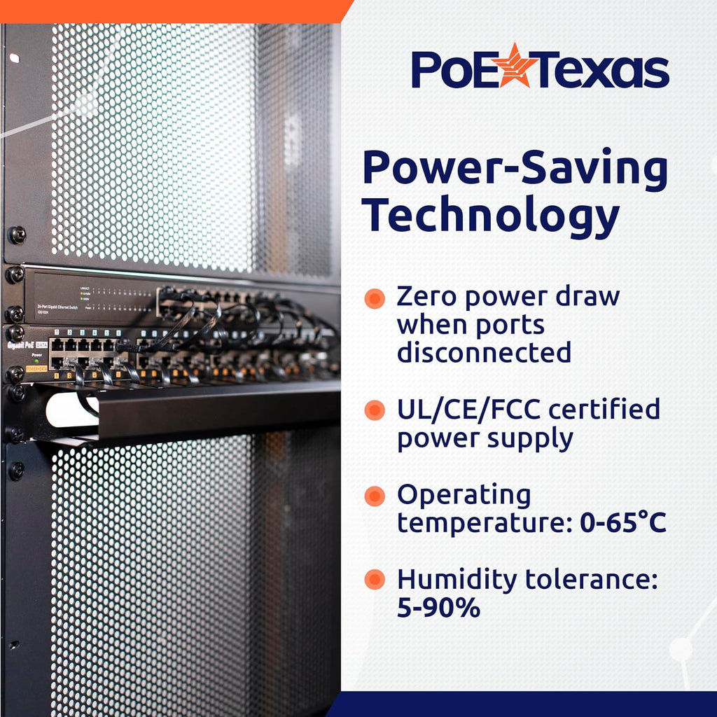 PoE Texas 12 Port Gigabit PoE Injector - Passive Power Over Ethernet Midspan Injector with 48 Volt 60 Watt Power Supply for 802.3af/at Devices - Mode A/B for IP Cameras, Phones, WiFi Access Points