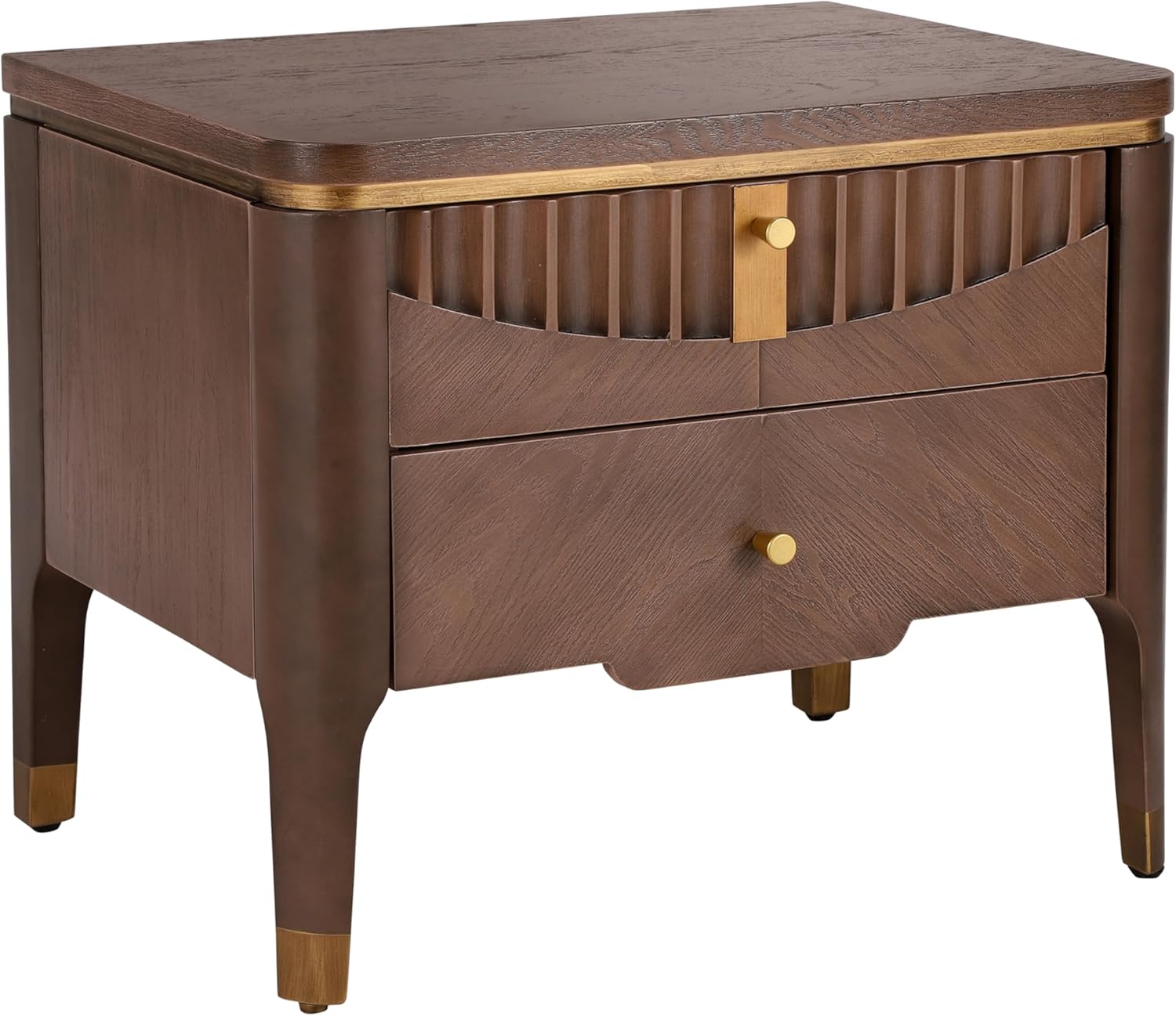 Christopher Knight Home Lehend Modern Rectangular Nightstand with Drawers, Bedside Table/End Table with Metal Button Handle for Bedroom/Living Room, Storage Cabinet with 2 Drawers, Brown