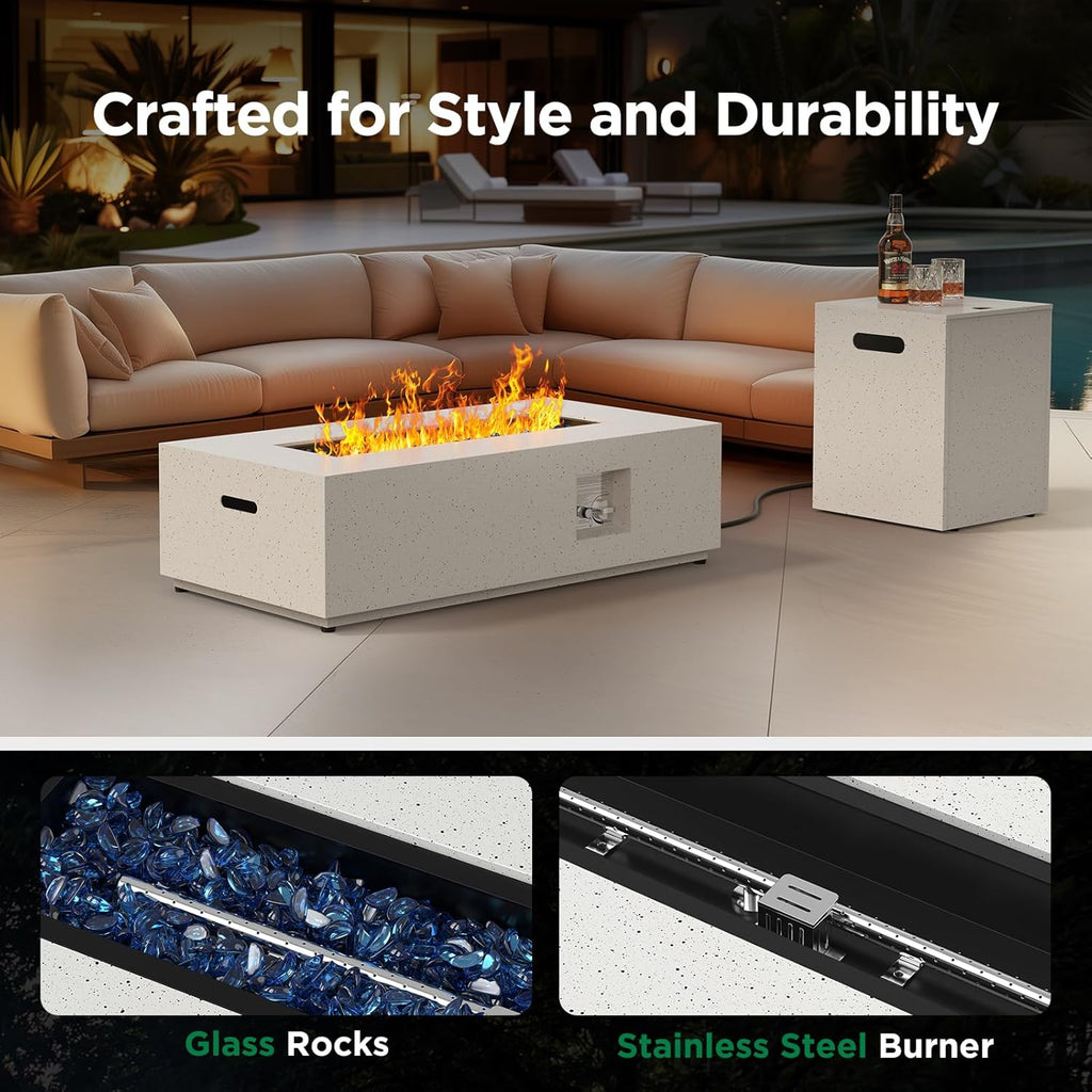 Silonn 43Inch Propane Fire Pit, 50000 BTU Outdoor Gas Fire Pit Table with CSA Certification, Glass Rocks, Rectangular Heater for Patio, Backyard, Deck, Balcony, with Waterproof Cover & Adjustable Legs