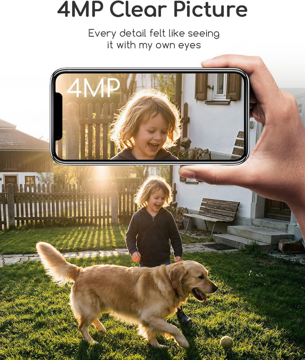 COOAU 4MP Security Cameras Wireless Outdoor, Faster Charging Solar Powered, Sharper-Image Outdoor Camera Wireless,No Subscription,PIR Detection,Surveillance System for Wide-Area Whole-House Coverage