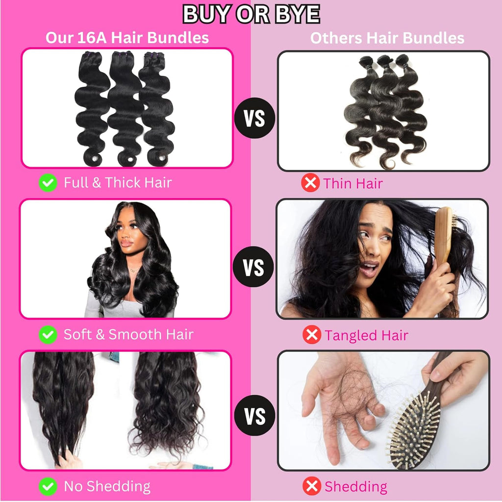 Beauty Queen 16A Body Wave Bundles Human Hair (20 18 16 Inch) 100% Unprocessed Brazilian Virgin Weave 3 Bundles Human Hair Full And Thick Remy Hair Extensions Natural Color for Women