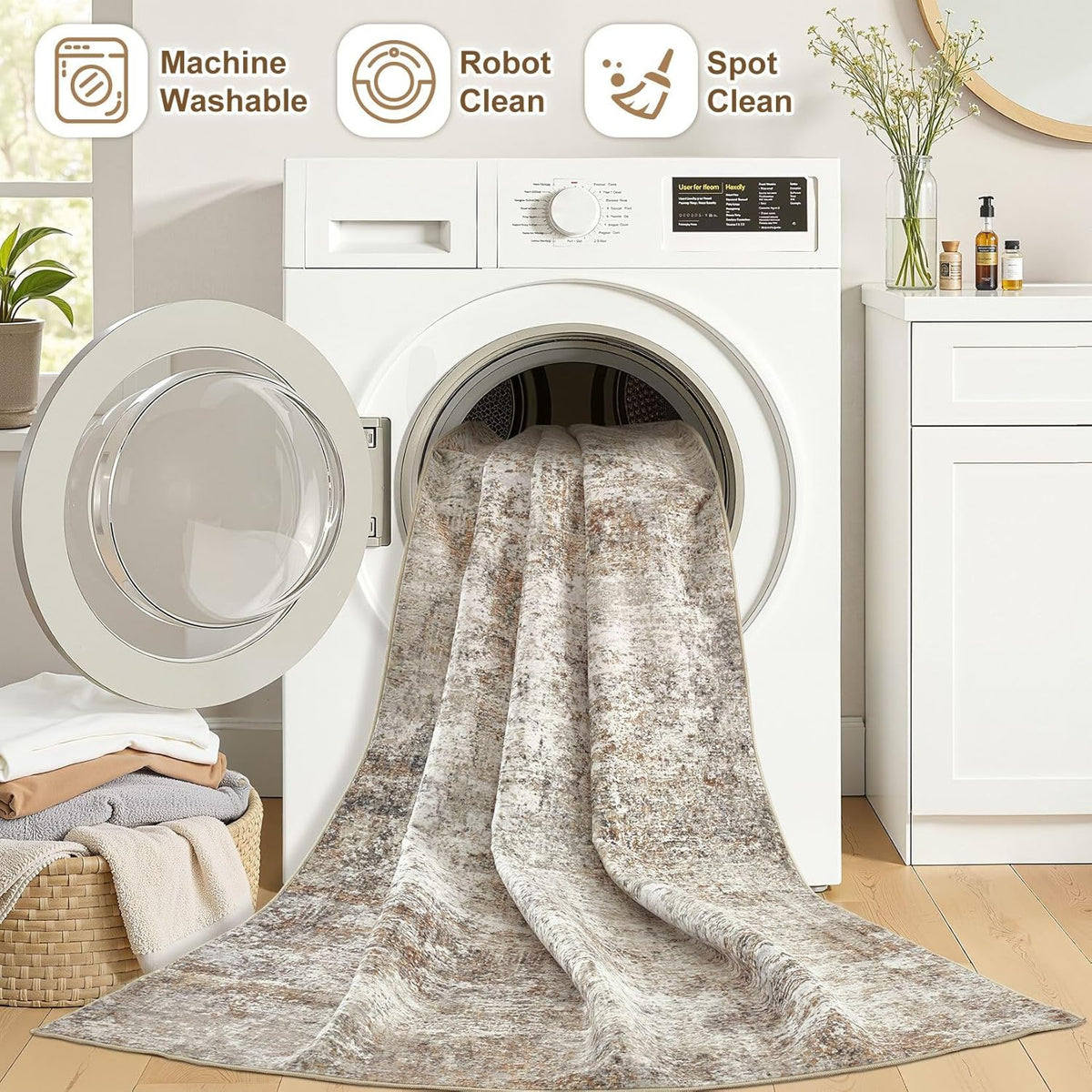 10x14 Area Rugs for Living Room: Washable Large Neutral Abstract Rug Soft Non Slip Stain Resistant Low Pile Indoor Carpet for Bedroom Dining Room Nursery Office Playroom - Brown Grey