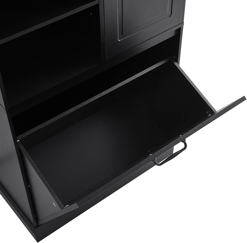 Virubi Tall Laundry Cabinet with Tilt Out Hamper, Doors, and Adjustable Shelves,Wood Laundry Room Cabinets,for Bathroom Storage Organization, Freestanding (Black)