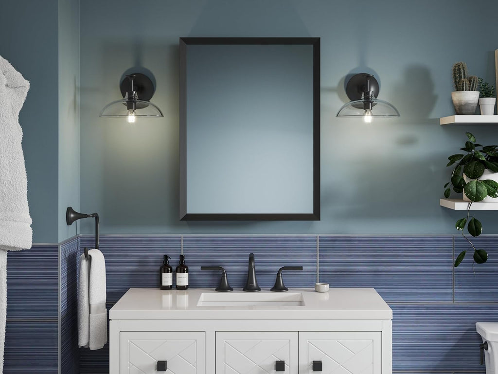 Kohler R39884-BLL Bathroom Medicine Cabinet with Mirror, Framed Mirrored Cabinet, Black Finish, 20 in. W x 26 in. H