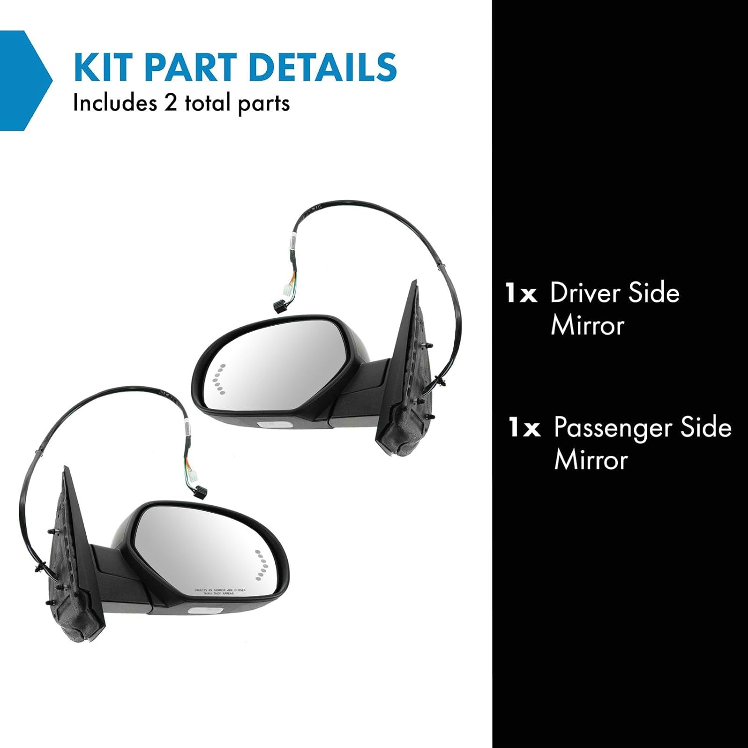 TRQ Driver and Passenger Side Mirror Assembly 2 Piece Set Power Heated No Memory Black Compatible with 2007-2013 Chevy Avalanche Suburban 2007-2014 Suburban GMC Yukon Yukon XL 1500