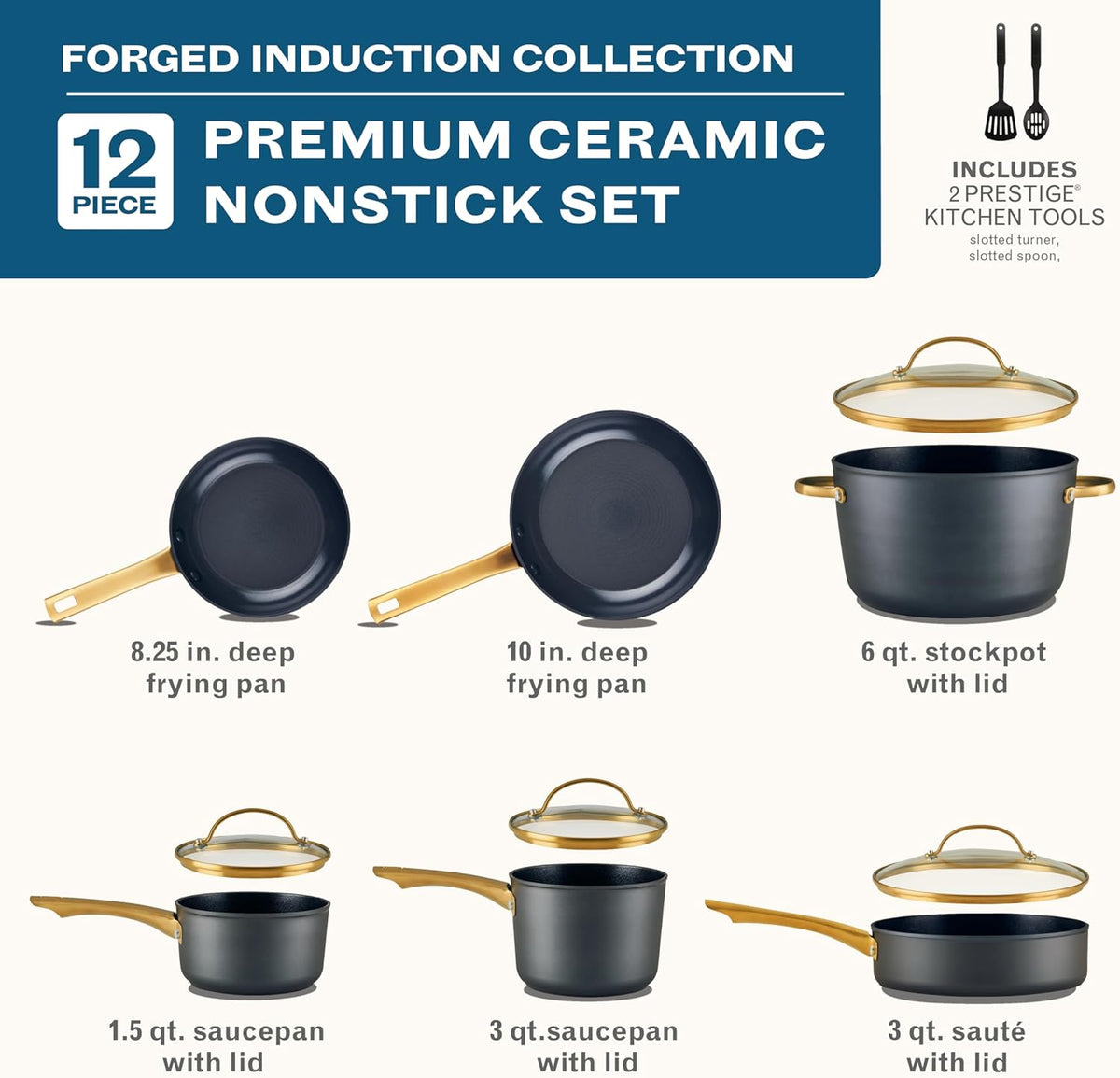 Farberware Forged Induction Ceramic Nonstick Cookware Set, 12-Piece, Black Pots & Pans
