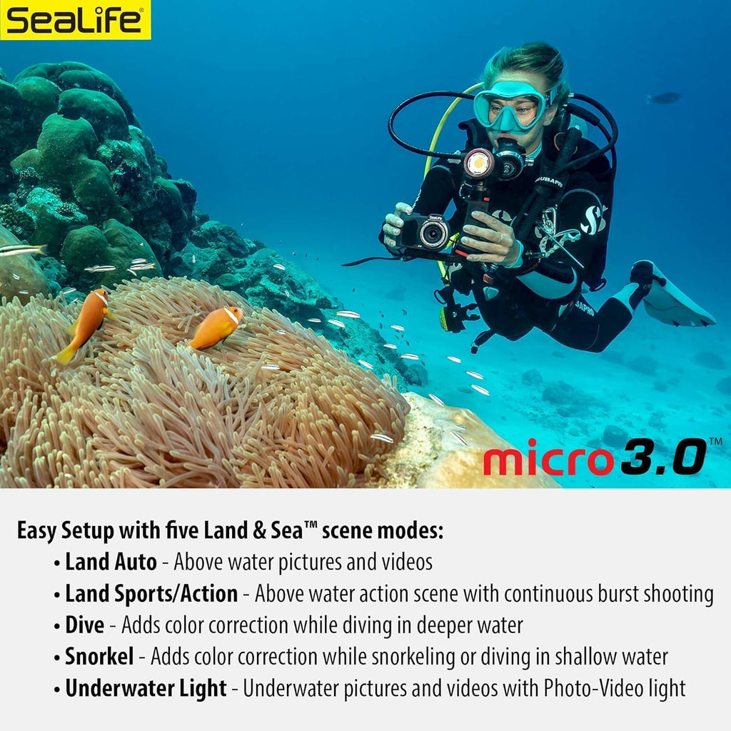 SeaLife Micro 3.0 Pro 3000 Color Boost Underwater Camera & Light Set for Photos and Video, Easy Set-up, Wireless Transfer, with Sea Dragon Travel case
