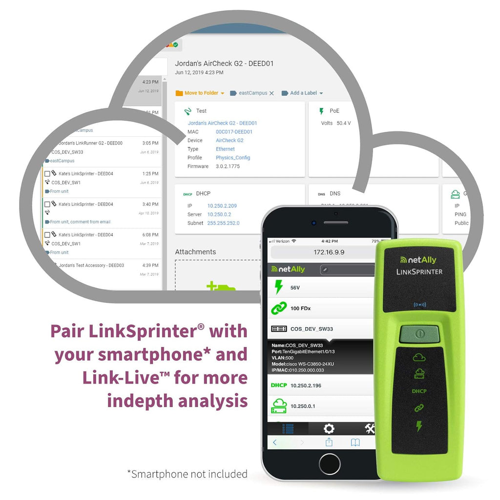 NetAlly LinkSprinter 300 - Pocket Copper Ethernet Network Tester for 10-Second Connectivity Checks (PoE, Link, DHCP, Gateway, Internet) with Link-Live Reporting