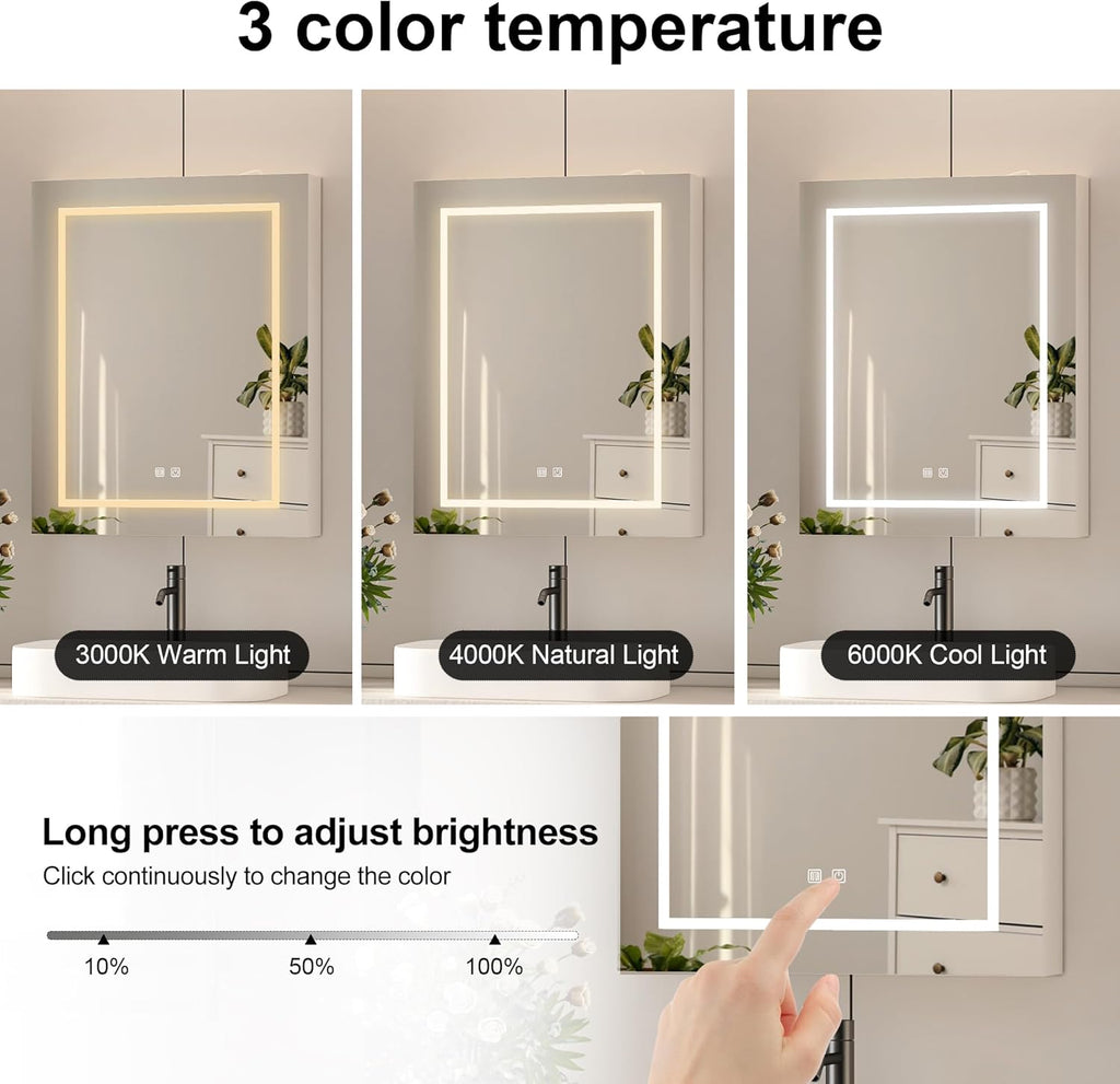24x30 Medicine Cabinet with Lights,Led Mirror Cabinet with Outlets & USB, Bathroom Cabinet Wall Mounted,Anti-Fog Dimmable Light and Color Adjustment,Lighted Medicine Cabinet for Bathroom
