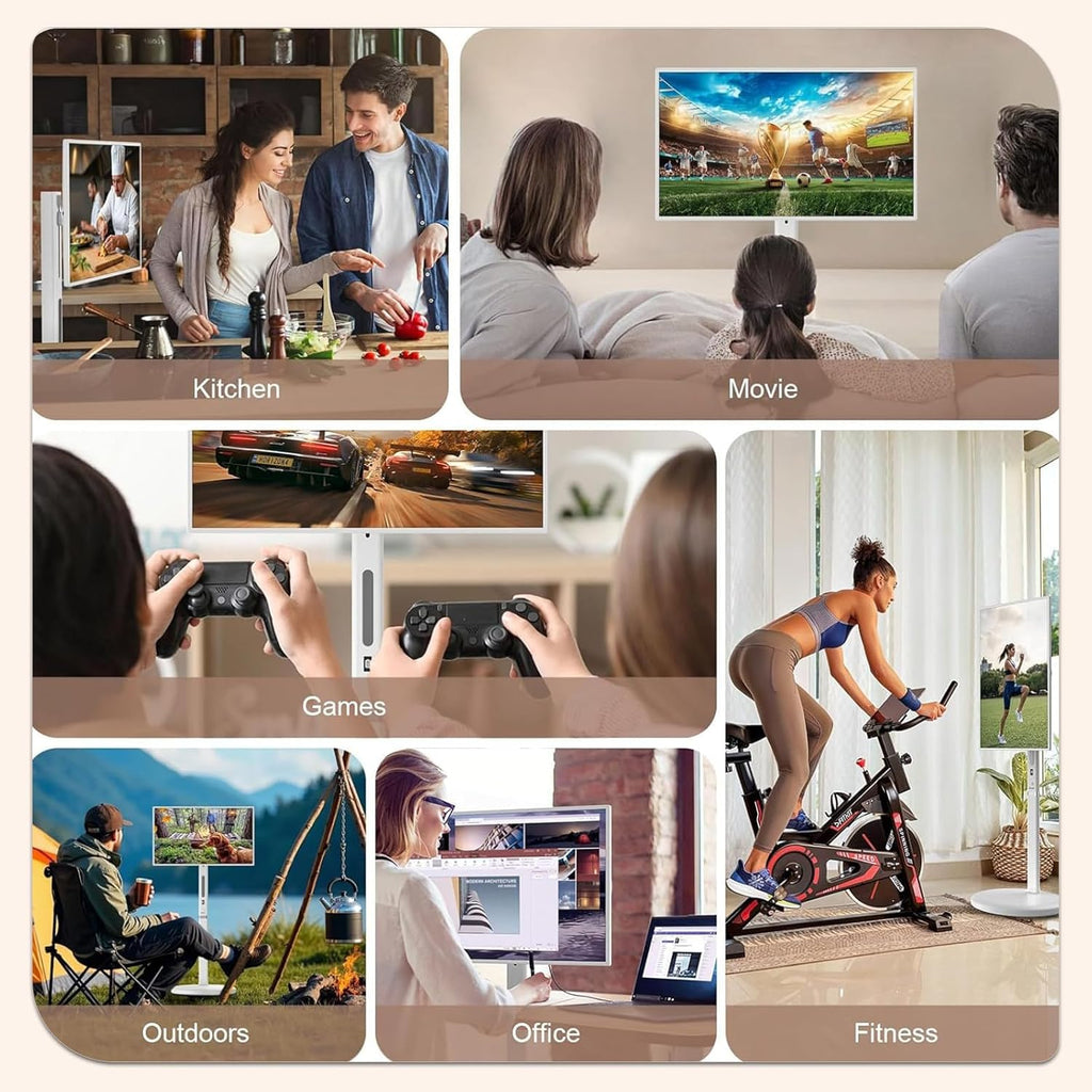 32 Inch UHD 4K Smart Portable TV on Wheels, 16GB+256GB Storage, Android 15 OS, Rolling TV with Rotatable Touch Screen, Built-in Battery, Voice Remote, Full Rotation Mobile TV for Home, Outdoors
