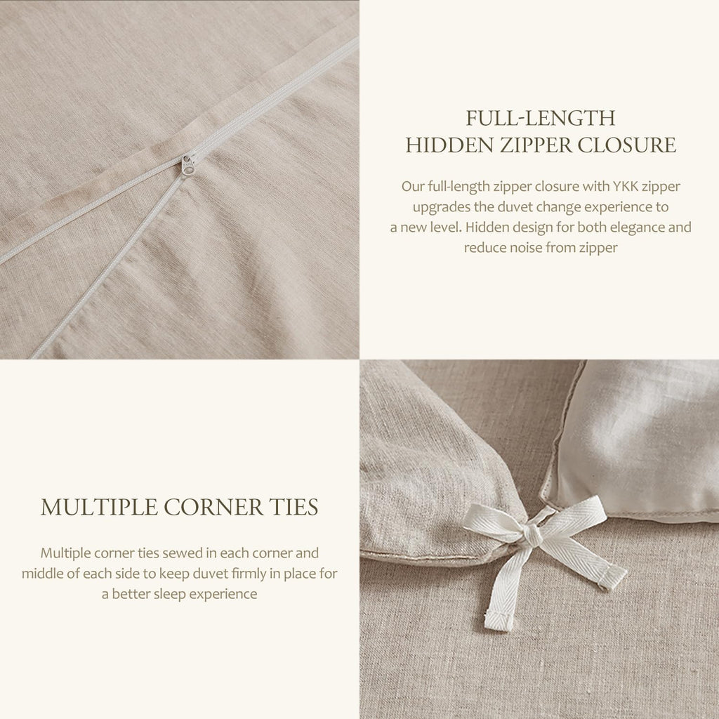 DAPU 100% Linen Duvet Cover Queen, Natural French Flax Breathable Duvet Cover 3 Pcs Set with Long Zipper Closure, Soft Lightweight Durable Linen Bedding for Hot Sleepers (Natural Linen, Queen)