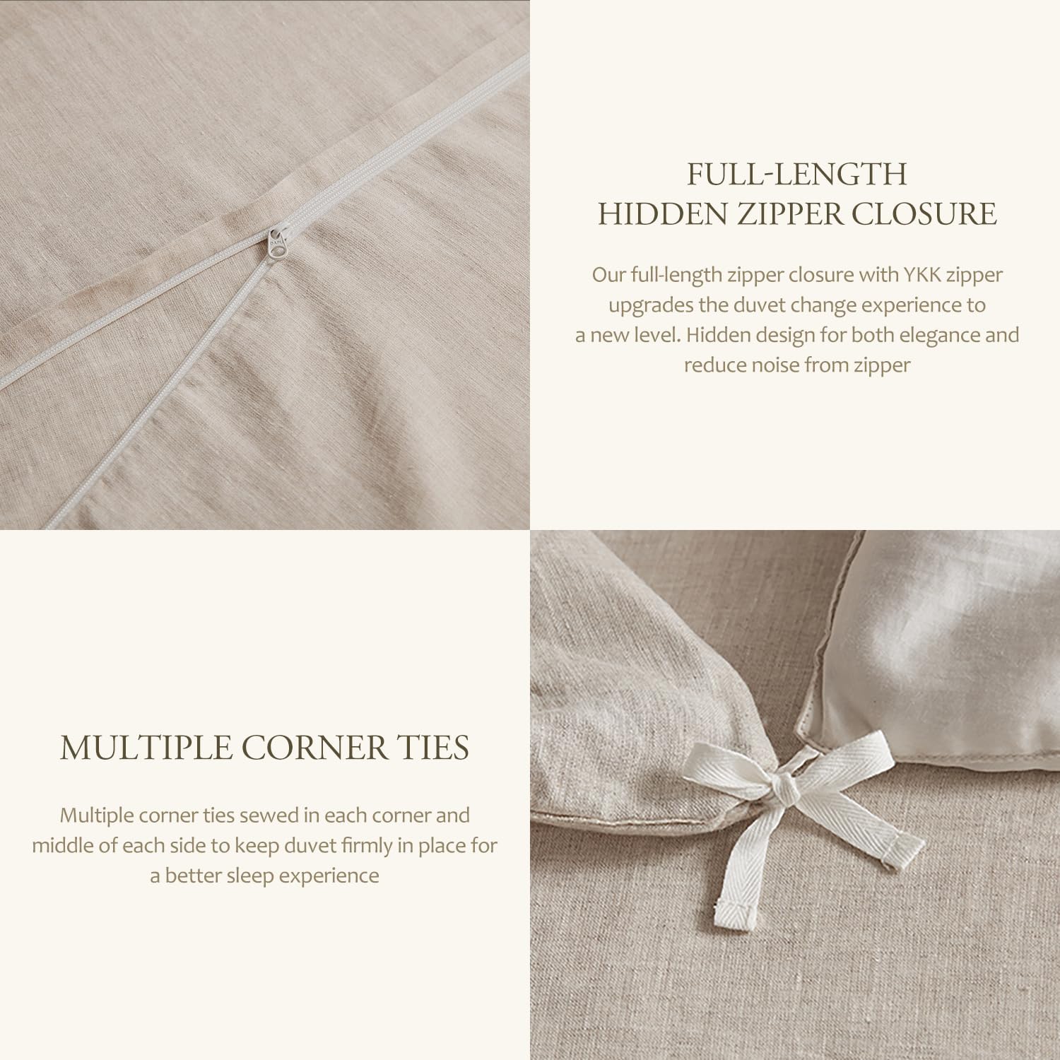 DAPU 100% Linen Duvet Cover Queen, Natural French Flax Breathable Duvet Cover 3 Pcs Set with Long Zipper Closure, Soft Lightweight Durable Linen Bedding for Hot Sleepers (Natural Linen, Queen)