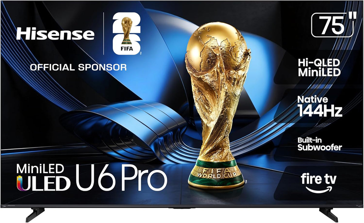 Hisense 75" U6 Pro Series Mini‑LED 4K UHD HDR Gaming AI Smart Fire TV (75U6SF Pro, 2026 New) – Hi-QLED, Native 144Hz, Motion Rate 480, Dolby Vision IQ,· Atmos, HDR10+, Glare-Free, Alexa+
