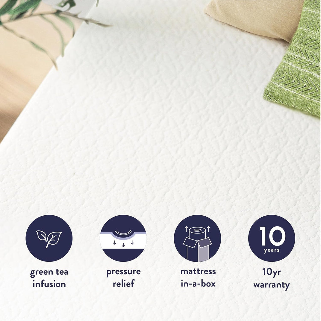 Best Price Mattress 8 inch Twin Mattress Bed-In-A-Box, Green Tea Memory Foam, White