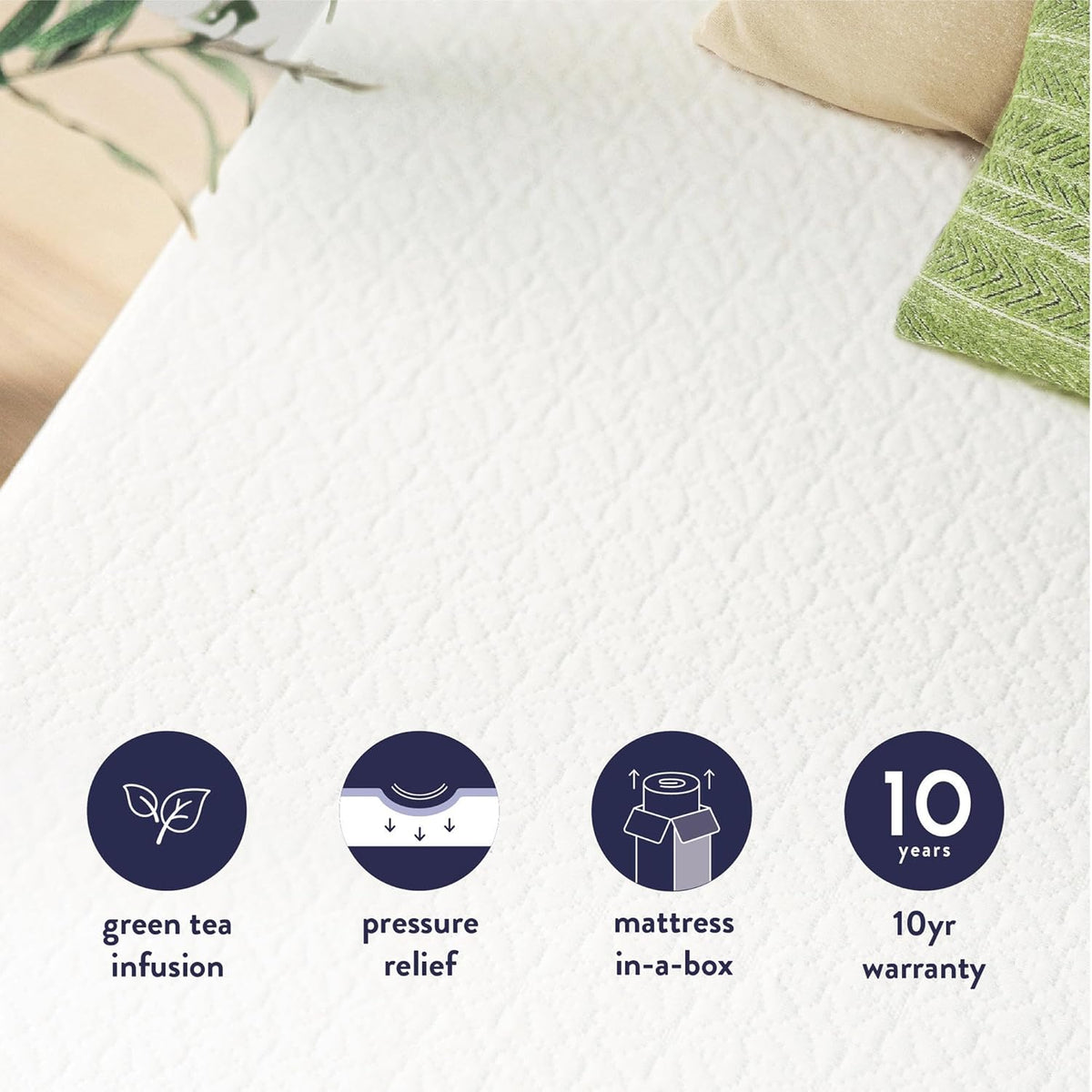 Best Price Mattress 8 inch Twin Mattress Bed-In-A-Box, Green Tea Memory Foam, White