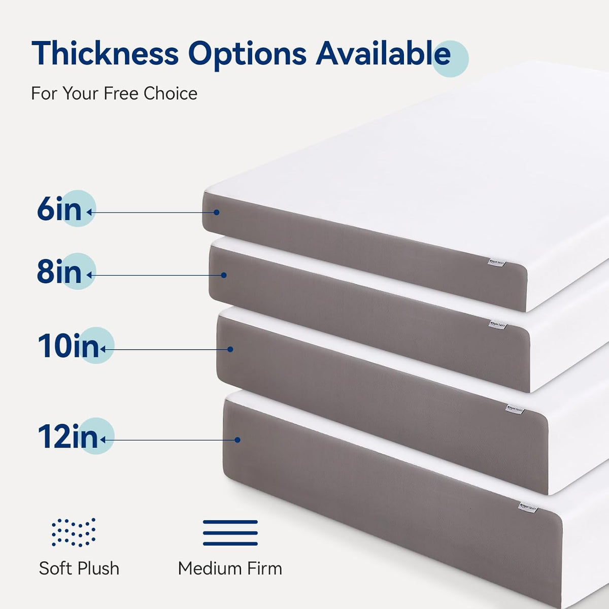Amazon Basics Gel Memory Foam Mattress, Soft Plush Feel, Breathable Premium Knitted Fabrics, Removable Cover, Easy Set Up, 6 Inch, Full, White/Grey