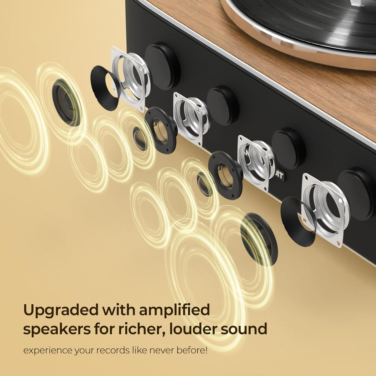 Record Player with Speakers, Turntables for Vinyl Records with AT-3600L Cartridge, Belt Drive 2-Speed (33/45 RPM), All in One Vinyl Player for Music Lovers (Walnut)