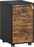 SONGMICS File Cabinet, Pre-Assembled Except Wheels and Handles, Office Filing Cabinet with Lock, for A4, Legal, Letter Sized Documents, 17.7 x 14.4 x 25.4 Inches, Rustic Brown and Black UOFC112B02