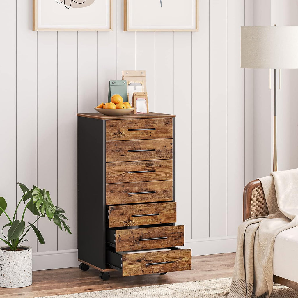 HOOBRO 7-Drawer File Cabinet, Wooden Office Cabinet with Drawers, Mobile Storage Filing Drawer for Home Office, Study, Easy Assembly, Rustic Brown and Black BF07WJ01