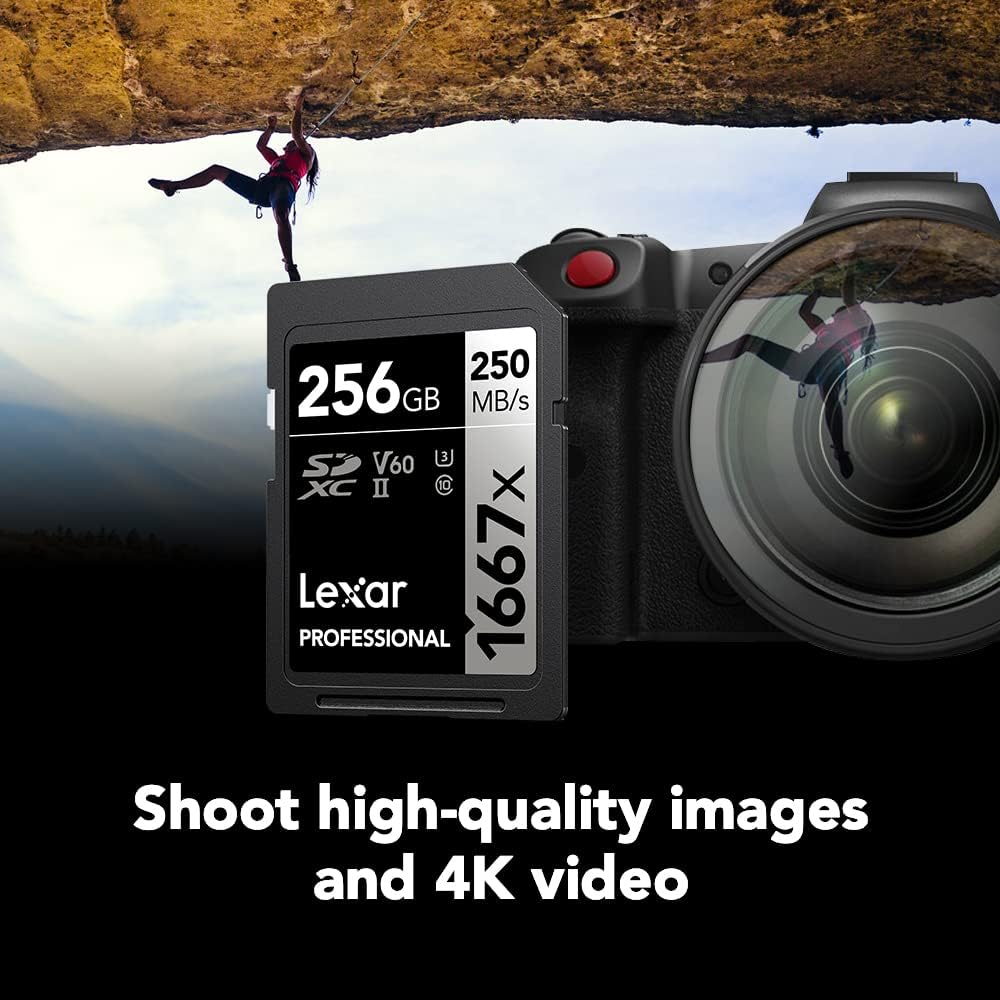 Lexar 256GB (2-Pack) Professional 1667x SD Card, UHS-II, C10, U3, V60, Full HD, 4K, Up To 250MB/s Read SDXC Memory Card, for Professional Photographer, Videographer, Enthusiast (LSD1667256G-B2NNU)