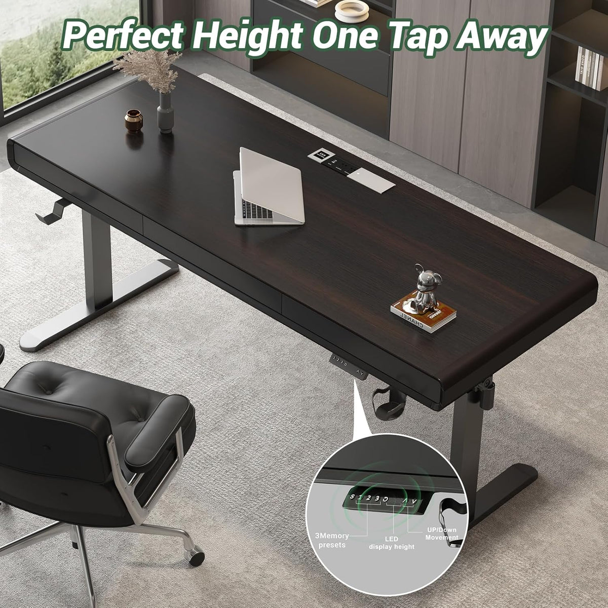 63" Height Adjustable Electric Standing Desk with Charging Station, 3 Drawers Computer Desk with Storage, 3 Memory Preset, High Weight Capacity Office Table, Wide Ergonomic Sit Stand Desk for Office