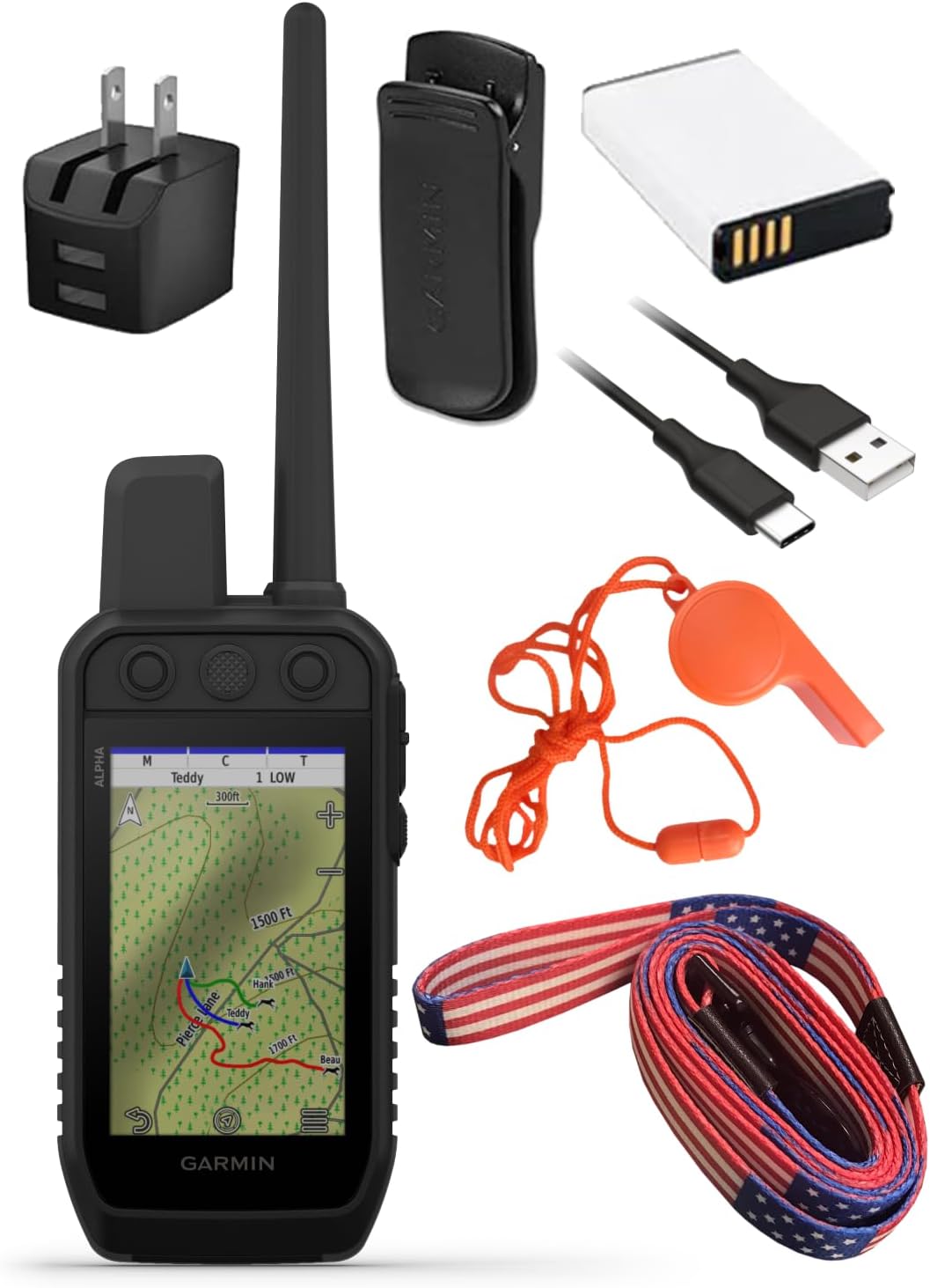 Garmin Alpha 300 Handheld, Advanced Dog Tracking and Training Handheld, Touchscreen with Leash and Whistle Bundle