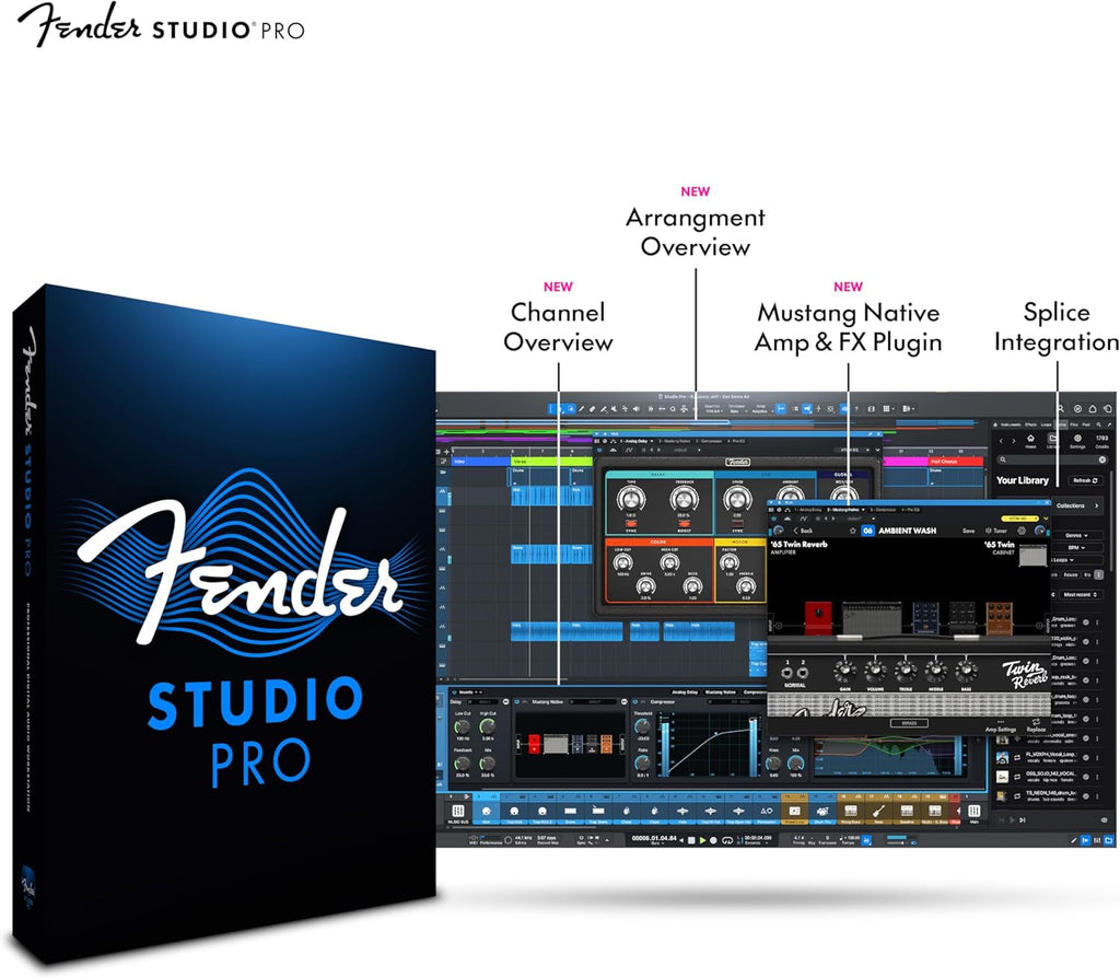 Fender Studio Pro 8 — Full Music Production Software, Digital Audio Workstation, Guitar Recording Software, Fender Amp Modeling, Audio-to-MIDI Tools, Mix & Master, Unlimited Tracks