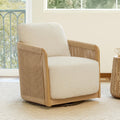 CHITA Braid Swivel Accent Chairs, Modern Comfy Armchair with Transfer-Printed Wood-Like Finish Metal Frame for Living Room and Bedroom, Boho Reading Chair, Cream
