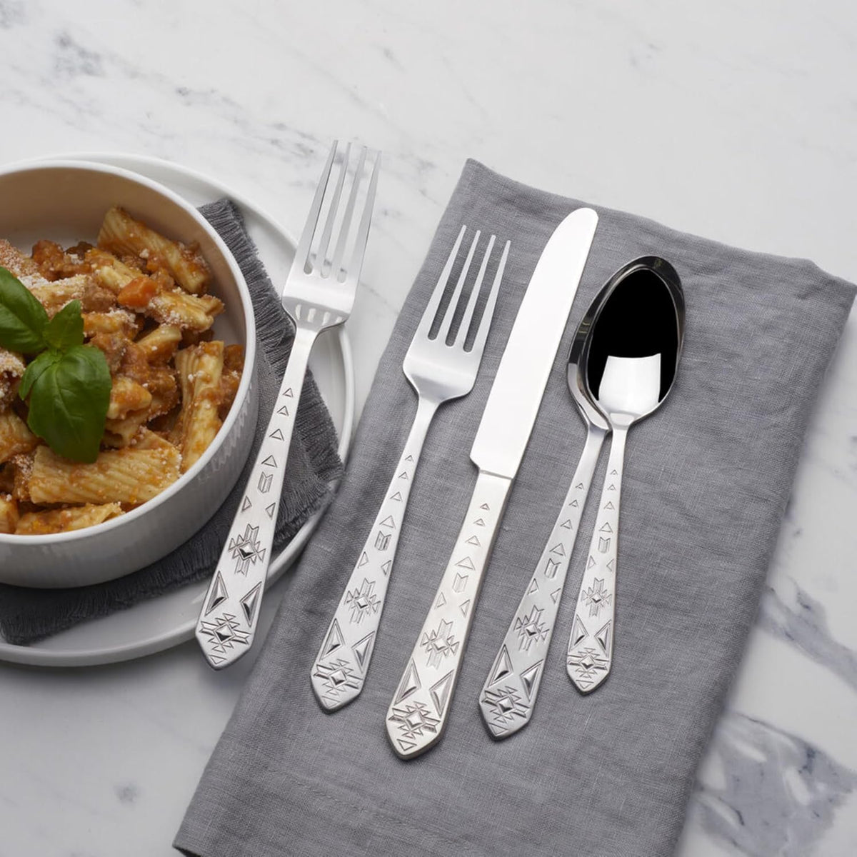 Towle Everyday Pueblo Flatware Service for 8, 42 Piece Set, 18/0 Stainless Steel, Silverware Set