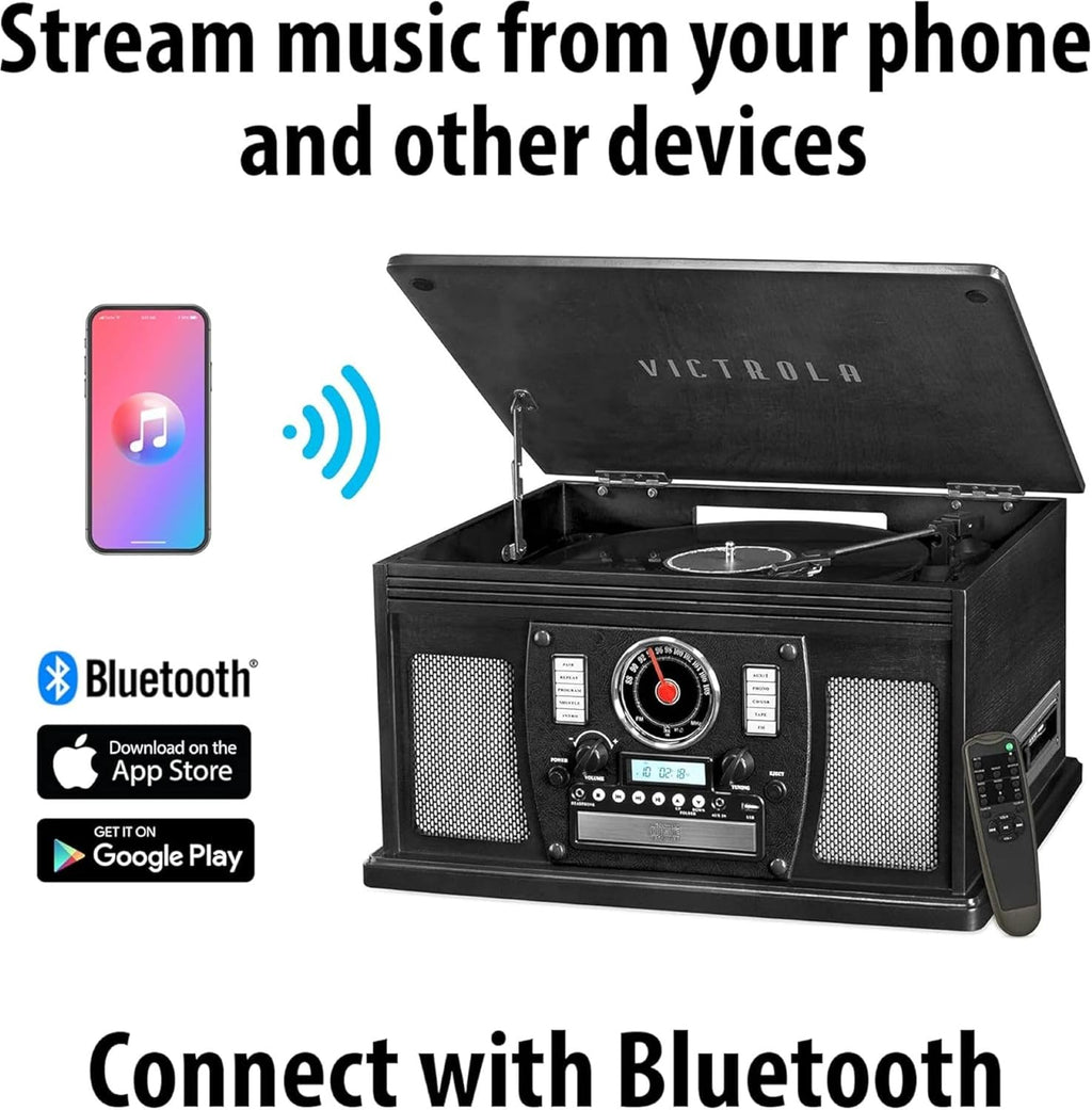 Victrola Aviator 8-in-1 Bluetooth Record Player & Multimedia Center with Built-in Stereo Speakers - 3-Speed Turntable, Vinyl to MP3 Recording, Wireless Music Streaming, Mahogany